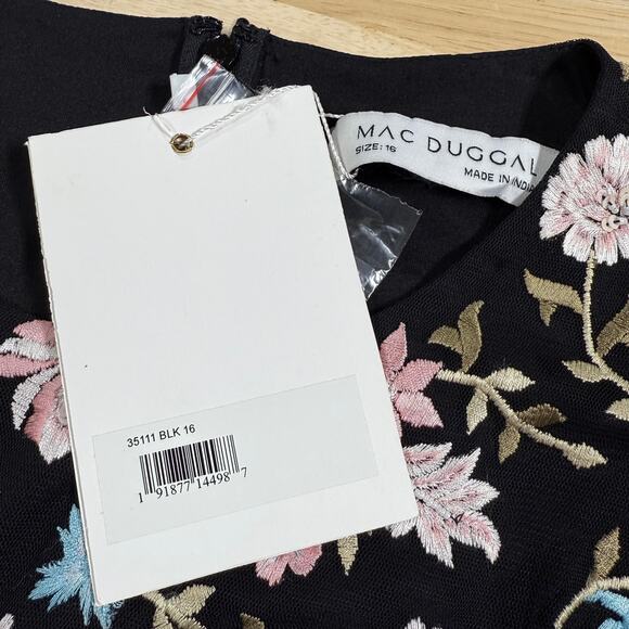 Mac Duggal NWT Floral Embellished Embroidered Gown Blouson Sleeves Size 16 Black - Picture 6 of 10